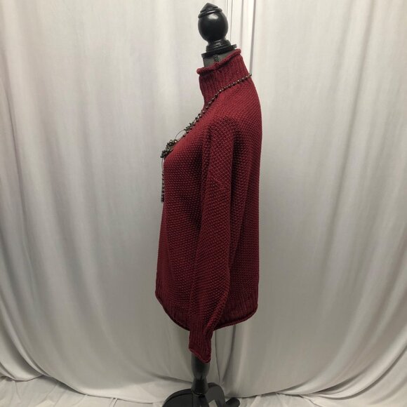 Maroon Mock Turtleneck Loose Knit Sweater Womens Size XL Long Sleeve Cozy NEW - Picture 3 of 9